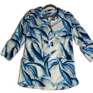 Chico's Blue Floral 100% Linen Tunic Blouse | Size: 1